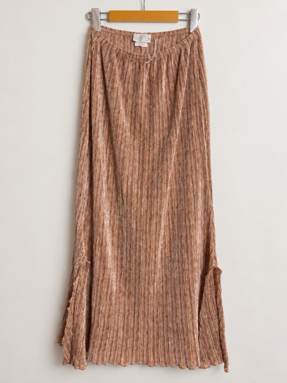 Linda Lundstrom Size L Metallic Striped Knit Maxi Skirt Rose Gold